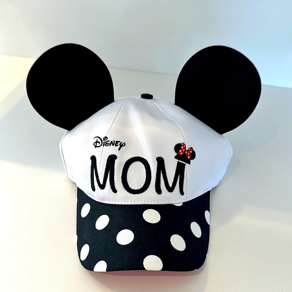 Disney White and Black 'MOM' Minnie Ear Baseball Hat with Polka Dot Brim